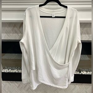 Old Navy White Wrap Front Long Sleeve Active Top French Terry XL Tall